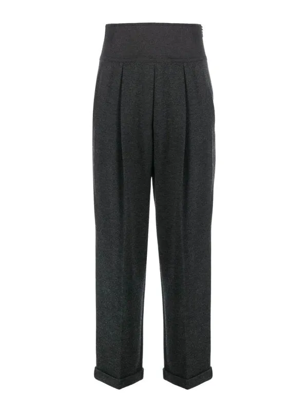 BRUNELLO CUCINELLI WOMEN'S DARK GREY WOOL HIGH WAIST TROUSERS made by Brunello Cucinelli