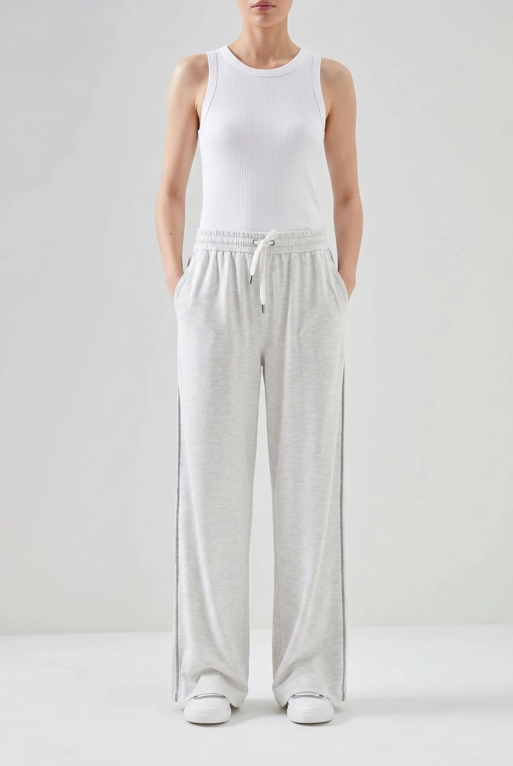 BRUNELLO CUCINELLI WOMEN'S PEARL WHITE SILK BLEND WIDE TROUSERS sold by Lord & Taylor