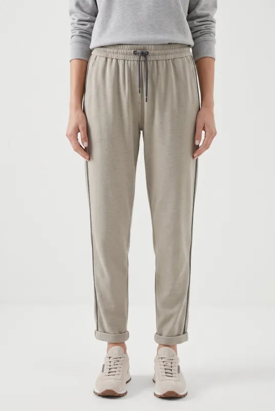 BRUNELLO CUCINELLI WOMEN'S LIGHT BEIGE COTTON BLEND TROUSERS made by Brunello Cucinelli
