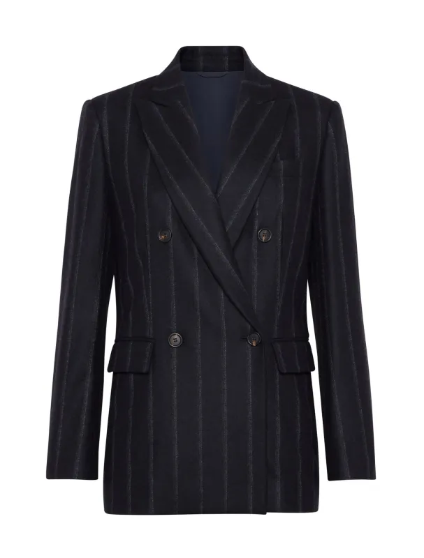 BRUNELLO CUCINELLI WOMEN'S DARK BLUE WOOL DOUBLE BREASTED JACKET made by Brunello Cucinelli