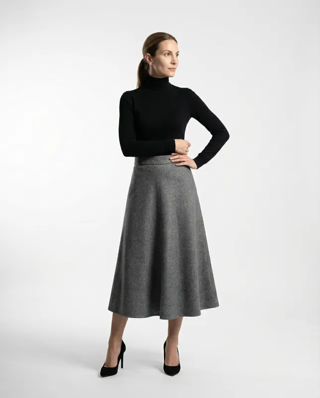 BRUNELLO CUCINELLI WOMEN'S GREY WOOL MIDI SKIRT made by Brunello Cucinelli