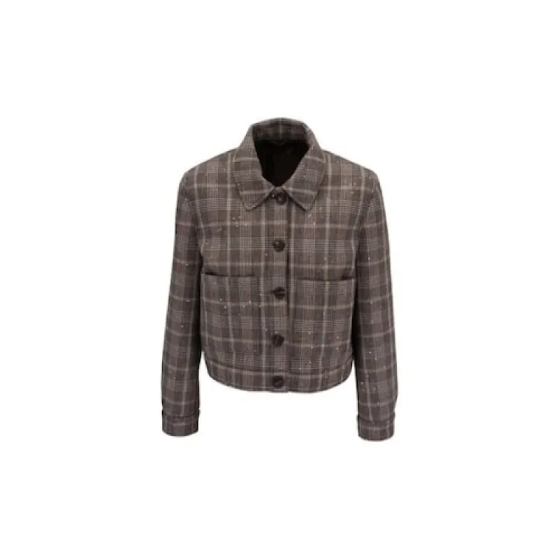 BRUNELLO CUCINELLI WOMEN'S PLAID CROPPED JACKET WITH SEQUINS made by Brunello Cucinelli