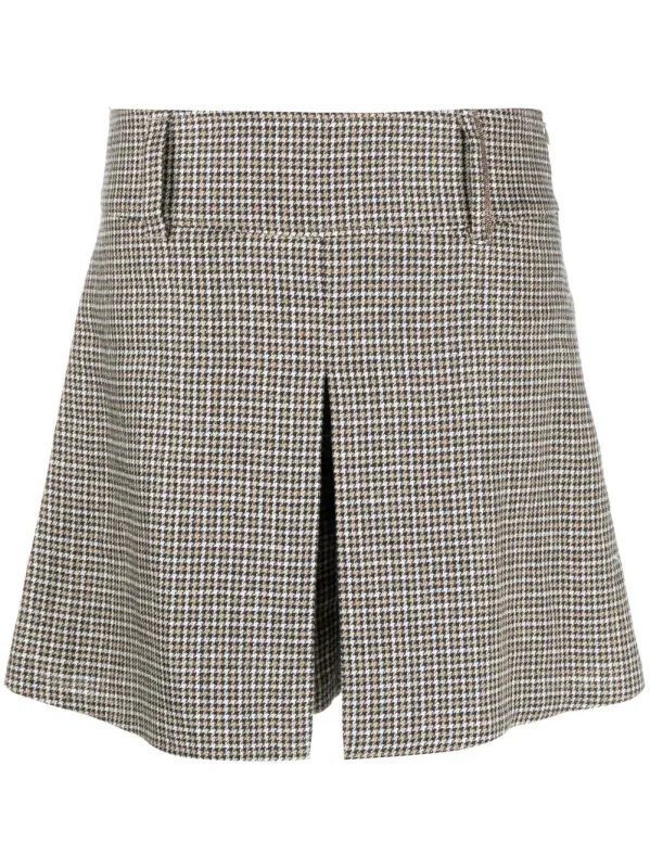 BRUNELLO CUCINELLI WOMEN'S HOUNDSTOOTH PLEATED TAILORED SHORTS made by Brunello Cucinelli