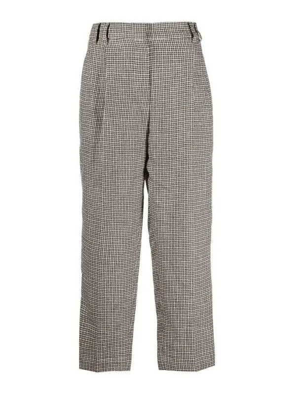 BRUNELLO CUCINELLI WOMEN'S BEIGE HOUNDSTOOTH WIDE-LEG TROUSERS made by Brunello Cucinelli