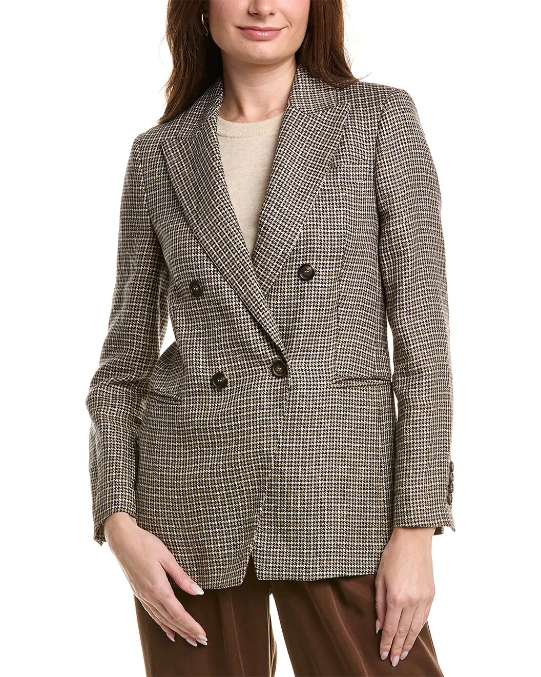 BRUNELLO CUCINELLI WOMEN'S BROWN CHECKED DOUBLE BREASTED BLAZER sold by Lord & Taylor product image thumbnail 3
