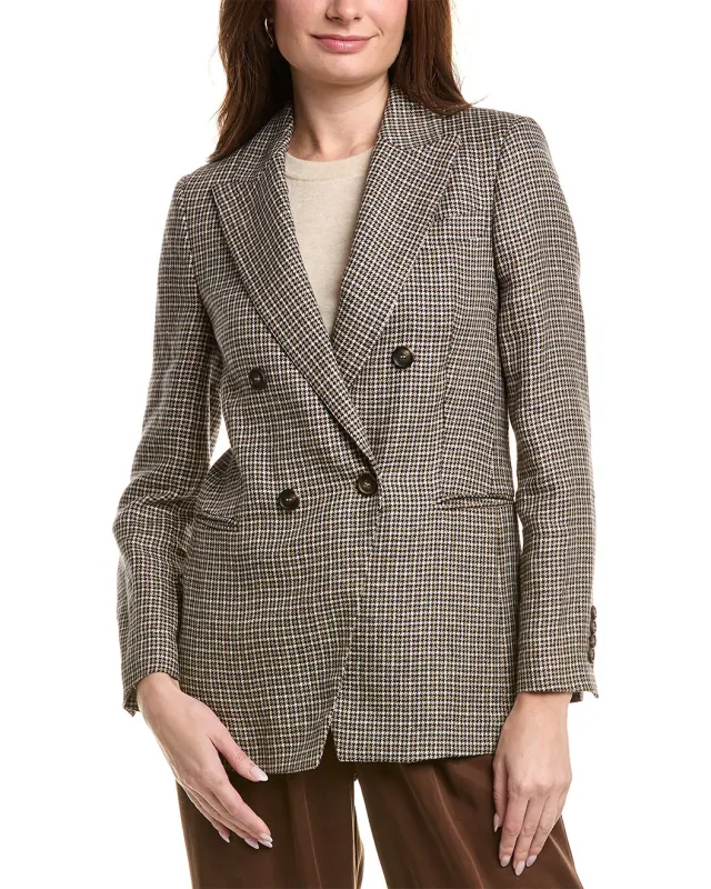 BRUNELLO CUCINELLI WOMEN'S BROWN CHECKED DOUBLE BREASTED BLAZER made by Brunello Cucinelli