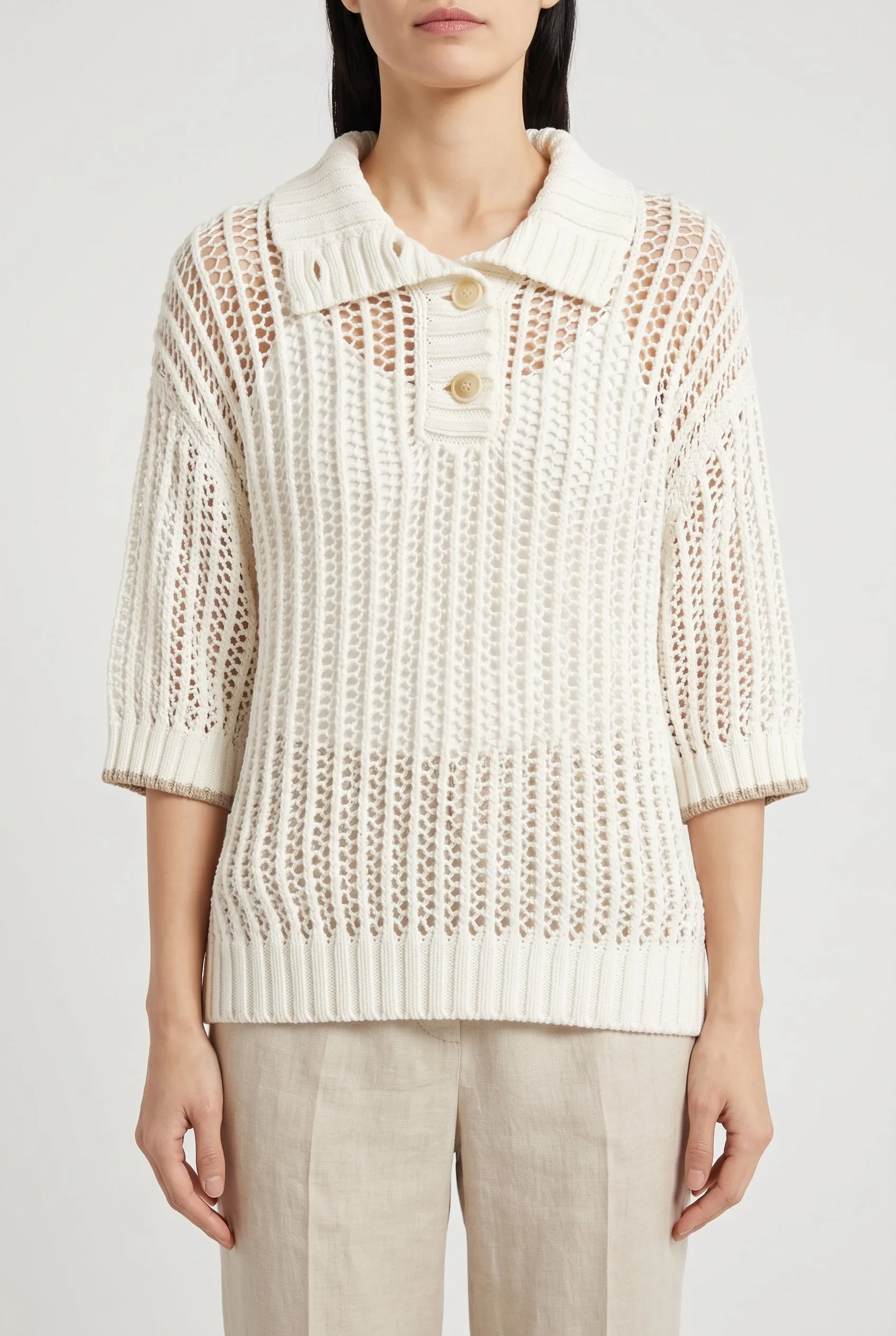 BRUNELLO CUCINELLI WOMEN'S OFF WHITE OPEN KNIT SWEATER sold by Lord & Taylor product image thumbnail 2