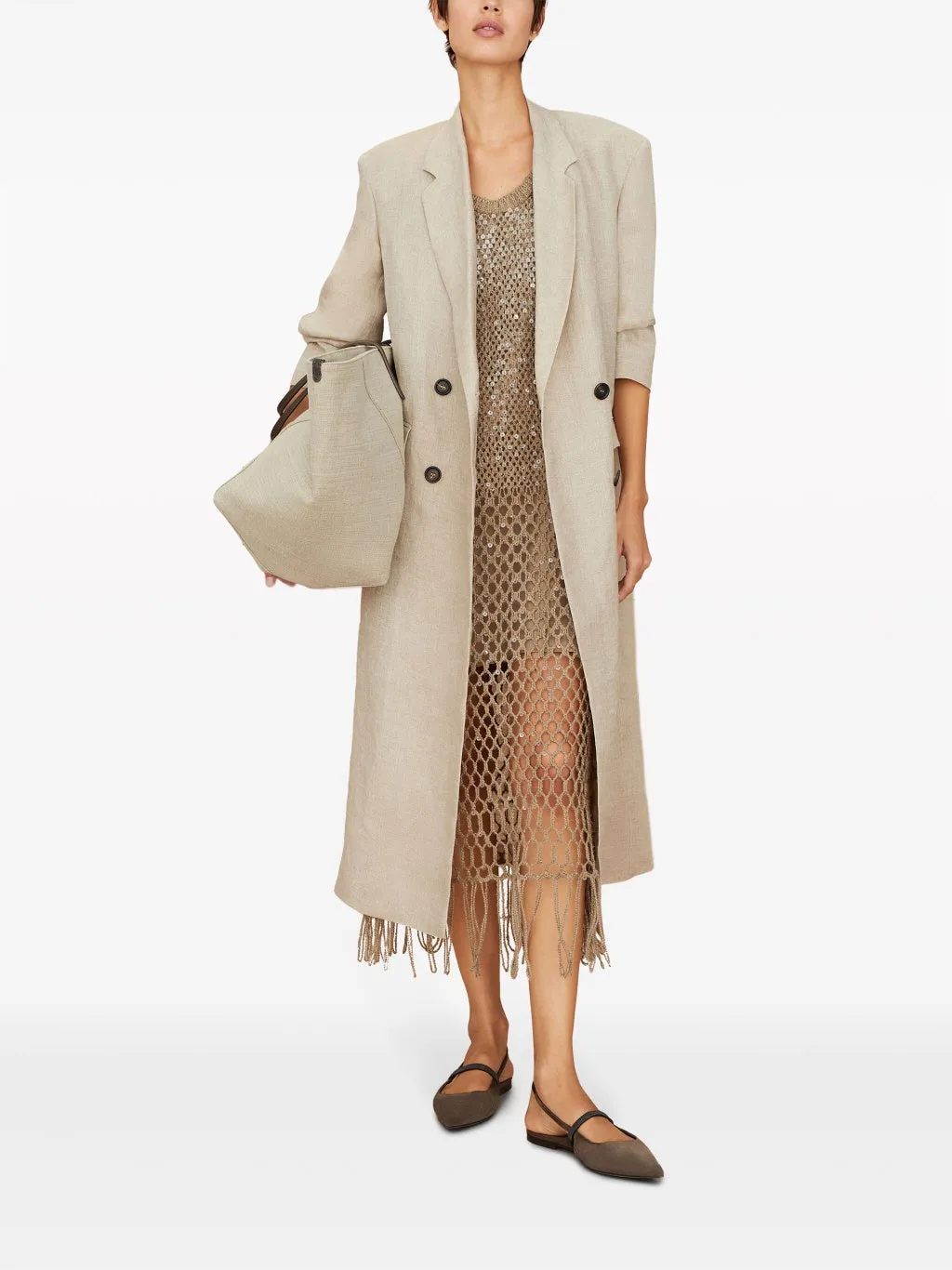 BRUNELLO CUCINELLI WOMEN'S FANGO SILK LINEN CROCHET DRESS WITH FRINGE sold by Lord & Taylor product image thumbnail 2