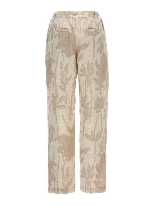 BRUNELLO CUCINELLI WOMEN'S NATURALE LINEN RELAXED FLORAL TROUSERS sold by Lord & Taylor product image thumbnail 2