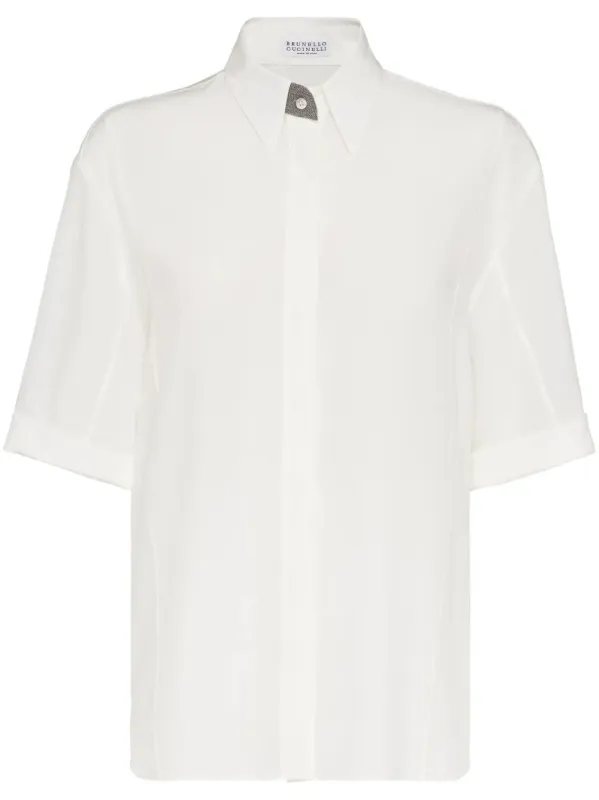 BRUNELLO CUCINELLI WOMEN'S NATURALE SILK SHORT SLEEVE SHIRT made by Brunello Cucinelli