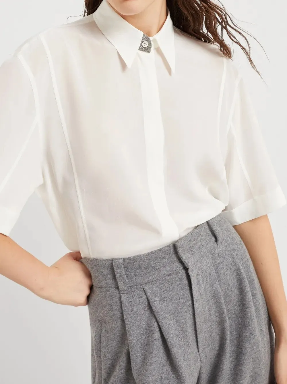 BRUNELLO CUCINELLI WOMEN'S NATURALE SILK SHORT SLEEVE SHIRT sold by Lord & Taylor product image thumbnail 5