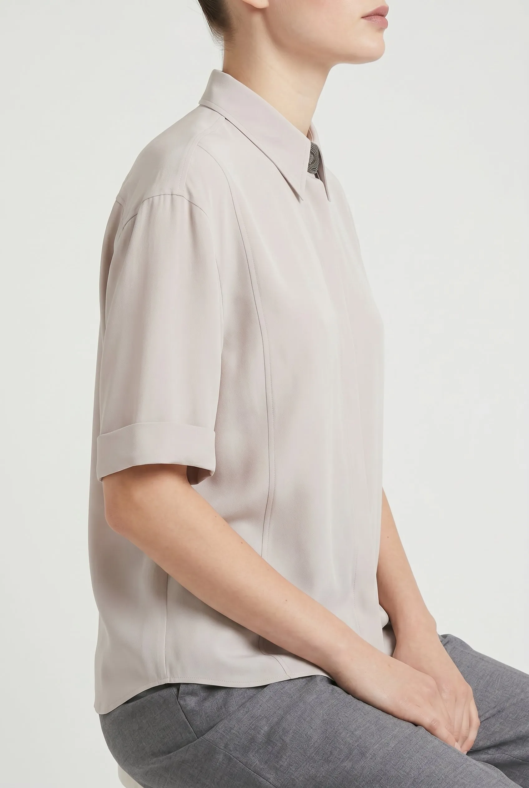 BRUNELLO CUCINELLI WOMEN'S LIGHT PINK SILK OVERSIZED SHIRT sold by Lord & Taylor product image thumbnail 2