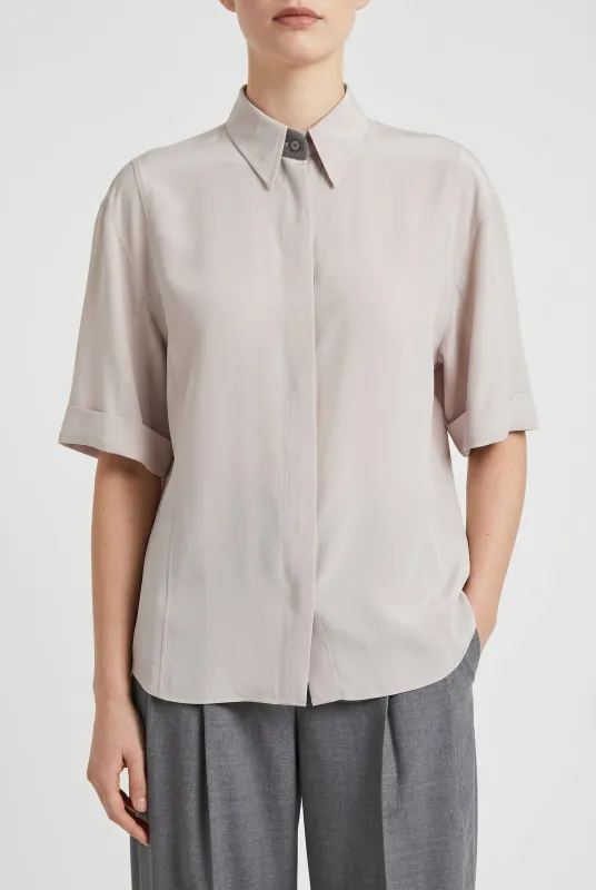 BRUNELLO CUCINELLI WOMEN'S LIGHT PINK SILK OVERSIZED SHIRT made by Brunello Cucinelli