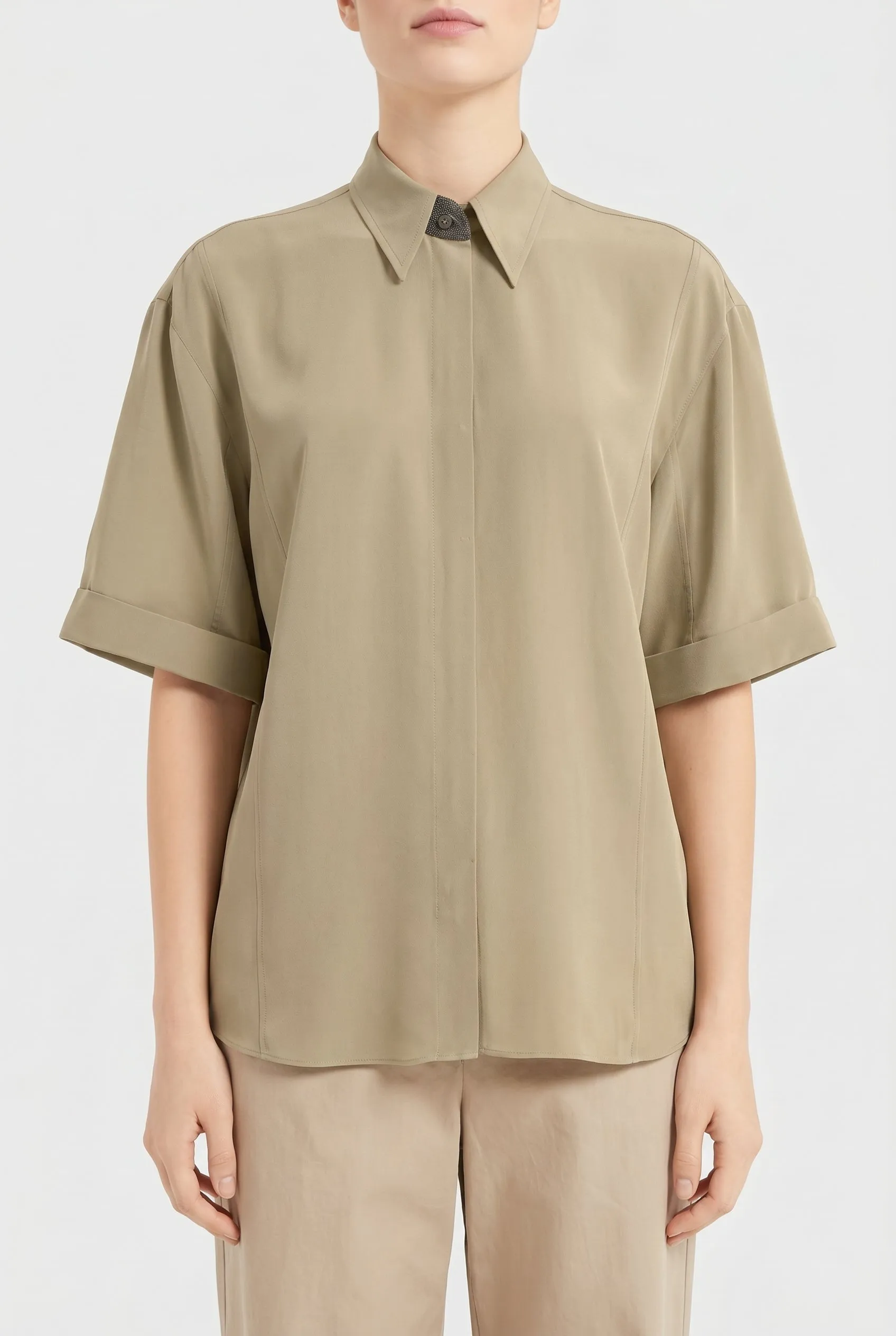 BRUNELLO CUCINELLI WOMEN'S LIGHT KHAKI SILK SHIRT sold by Lord & Taylor product image thumbnail 3