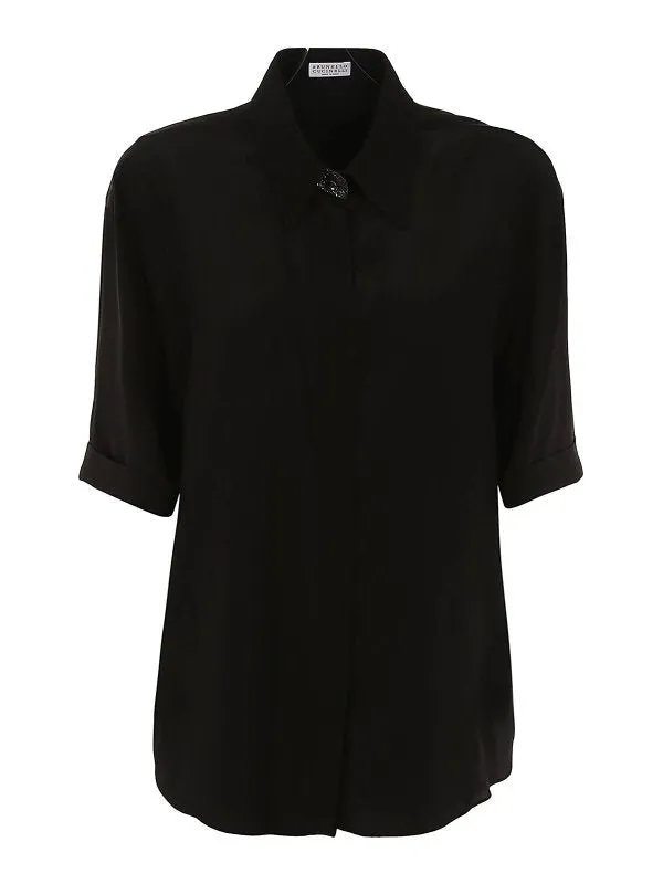 BRUNELLO CUCINELLI WOMEN'S BLACK SILK RELAXED SHIRT made by Brunello Cucinelli