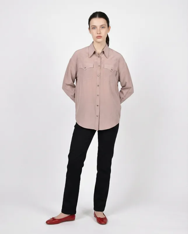 BRUNELLO CUCINELLI WOMEN'S DUSTY PINK SILK SHIRT made by Brunello Cucinelli