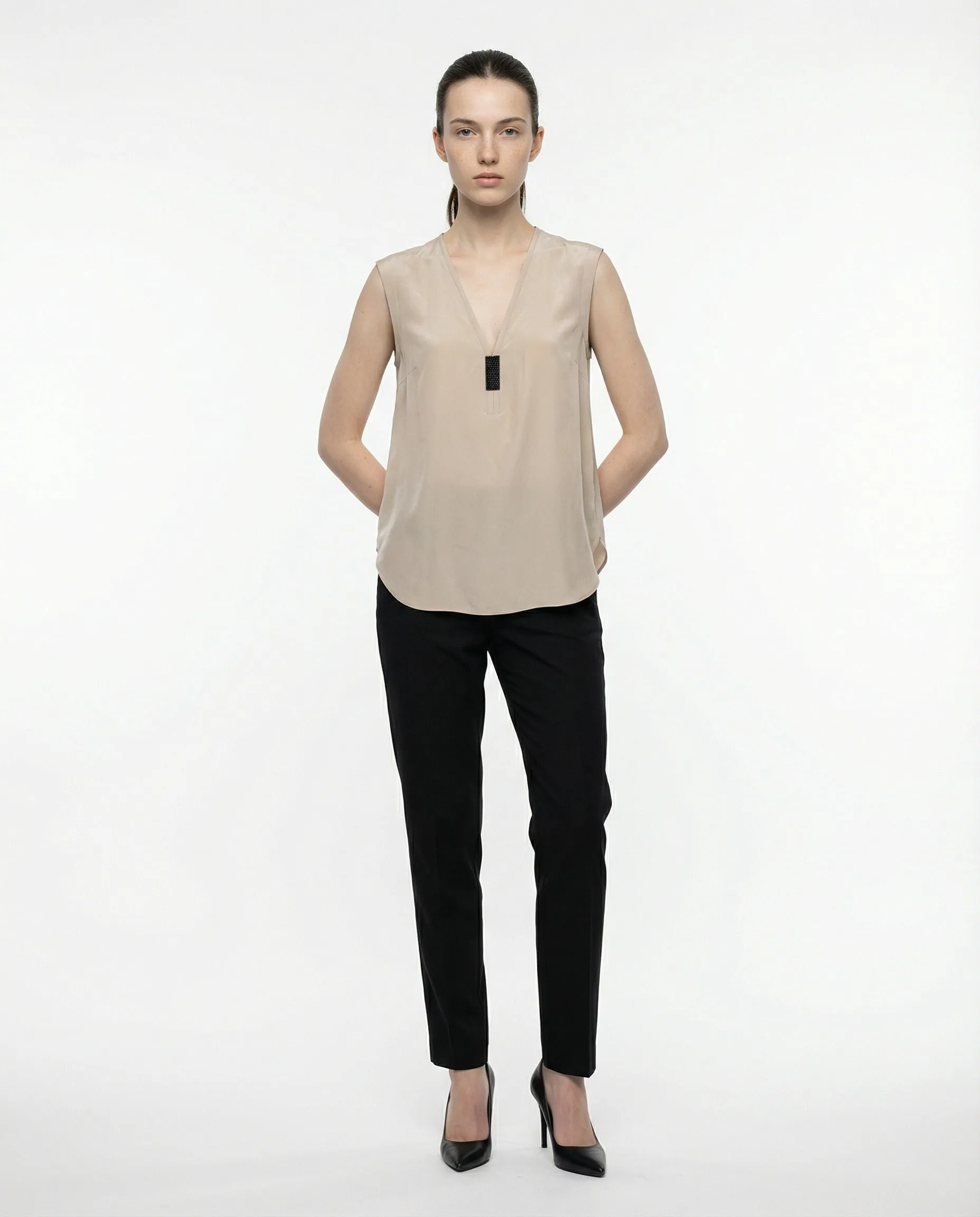 BRUNELLO CUCINELLI WOMEN'S SAND SILK SLEEVELESS SHIRT sold by Lord & Taylor product image thumbnail 4