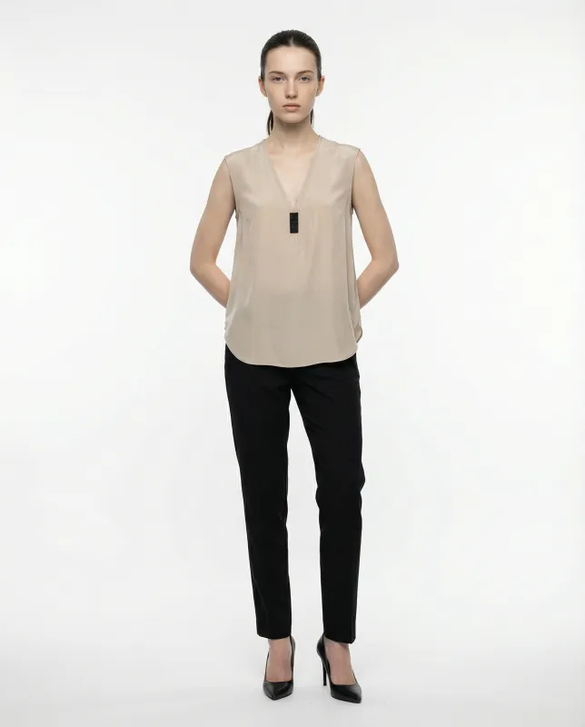 BRUNELLO CUCINELLI WOMEN'S SAND SILK SLEEVELESS SHIRT made by Brunello Cucinelli
