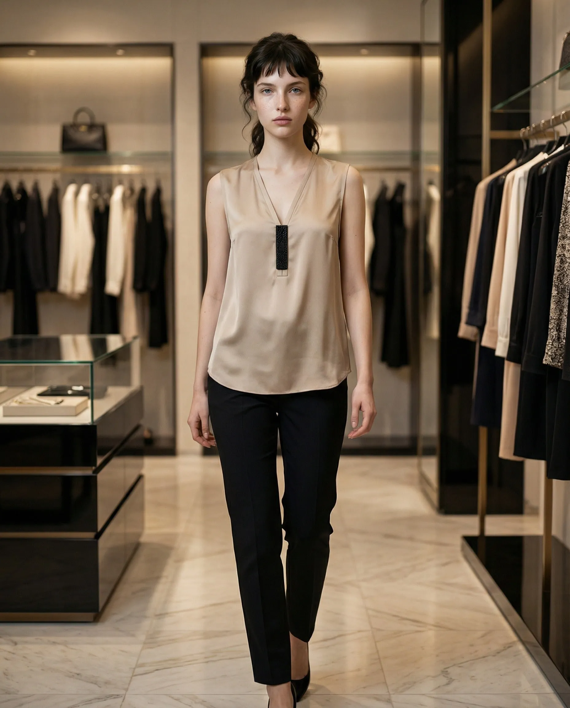 BRUNELLO CUCINELLI WOMEN'S SAND SILK SLEEVELESS SHIRT sold by Lord & Taylor product image thumbnail 3