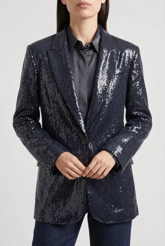 BRUNELLO CUCINELLI WOMEN'S DARK BLUE SEQUIN BLAZER made by Brunello Cucinelli