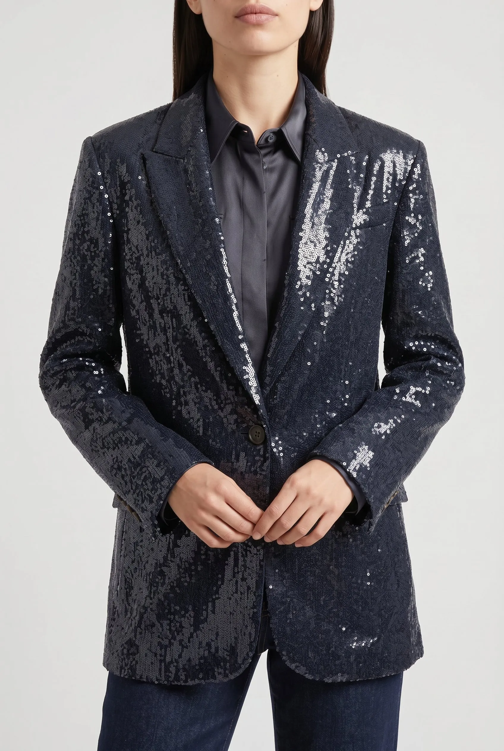 BRUNELLO CUCINELLI WOMEN'S DARK BLUE SEQUIN BLAZER sold by Lord & Taylor
