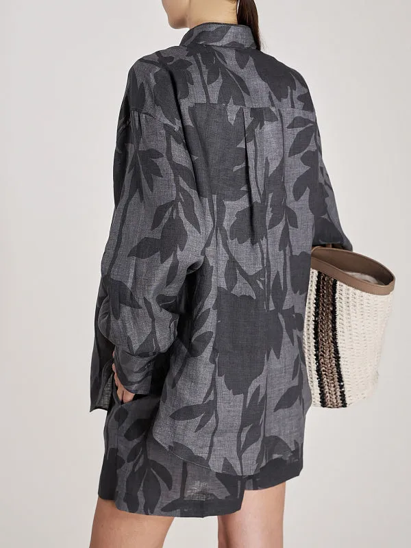 BRUNELLO CUCINELLI WOMEN'S GREY LINEN FLORAL SHIRT sold by Lord & Taylor product image thumbnail 3
