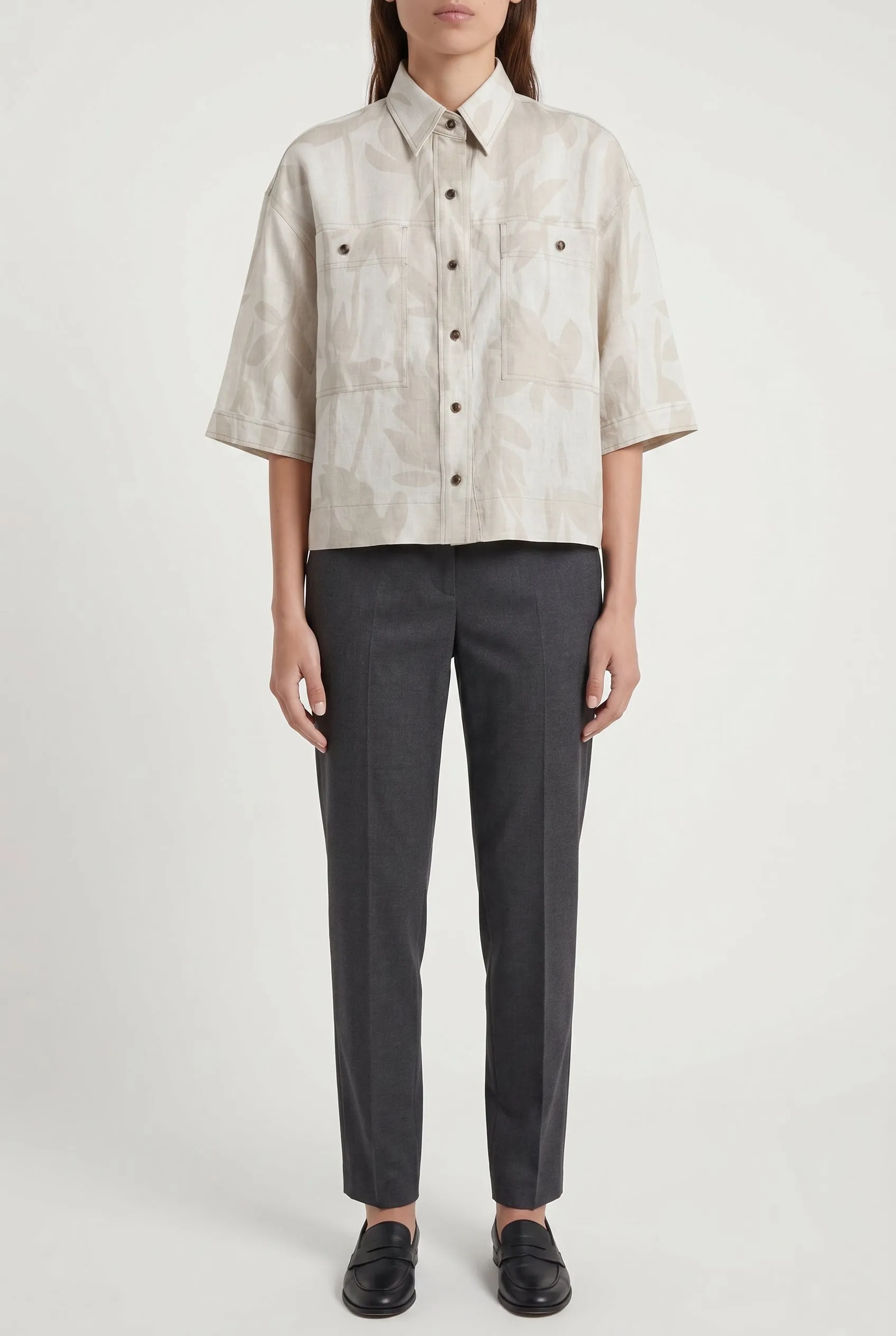 BRUNELLO CUCINELLI WOMEN'S LIGHT BEIGE LINEN BOXY SHIRT sold by Lord & Taylor