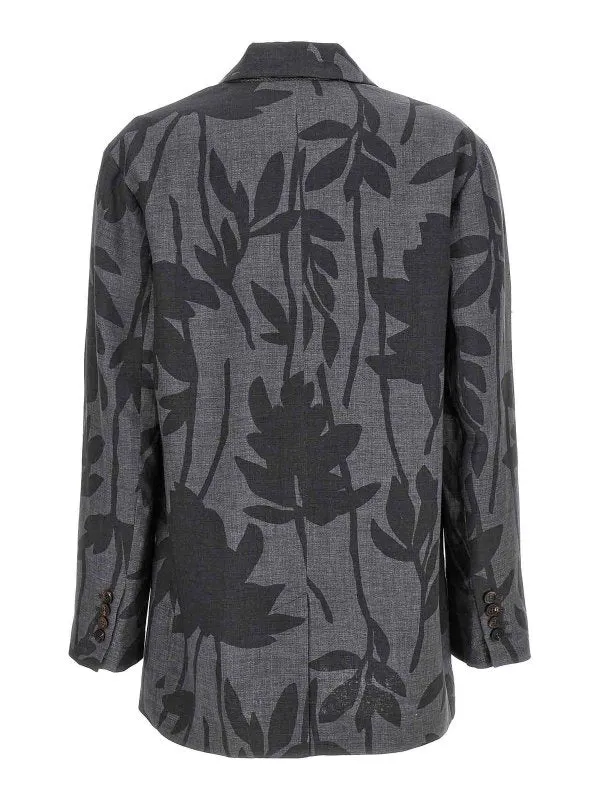 BRUNELLO CUCINELLI WOMEN'S GREY LINEN FLORAL BLAZER sold by Lord & Taylor product image thumbnail 4