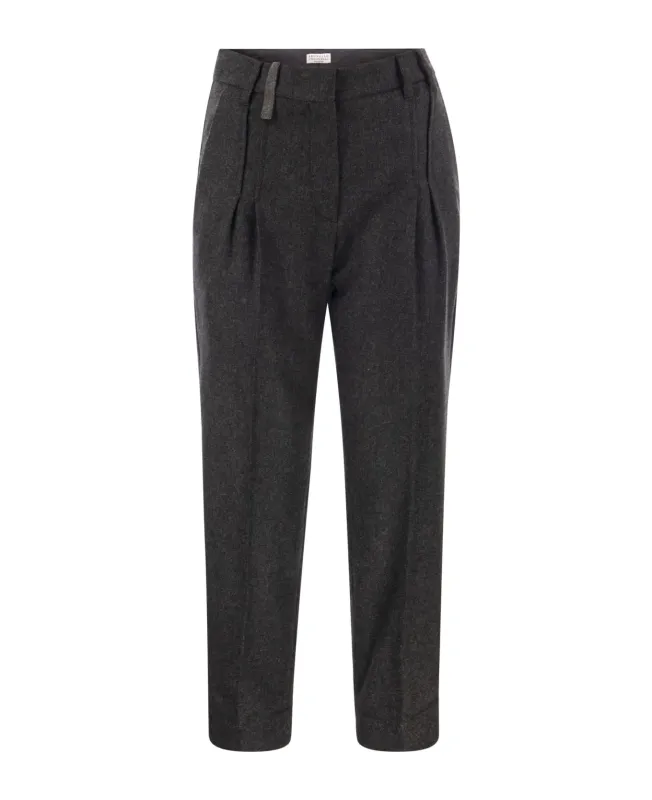 BRUNELLO CUCINELLI WOMEN'S DARK GREY WOOL TROUSERS made by Brunello Cucinelli