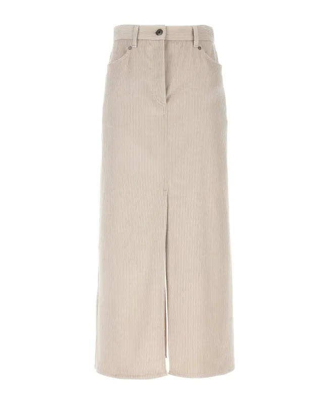 BRUNELLO CUCINELLI WOMEN'S BEIGE PINSTRIPE MIDI SKIRT made by Brunello Cucinelli