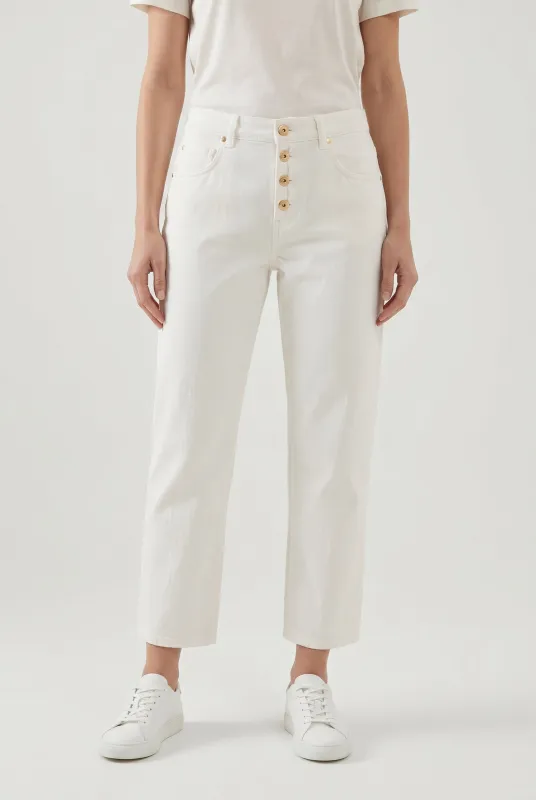 BRUNELLO CUCINELLI WOMEN'S OFF WHITE STRAIGHT COTTON TROUSERS made by Brunello Cucinelli