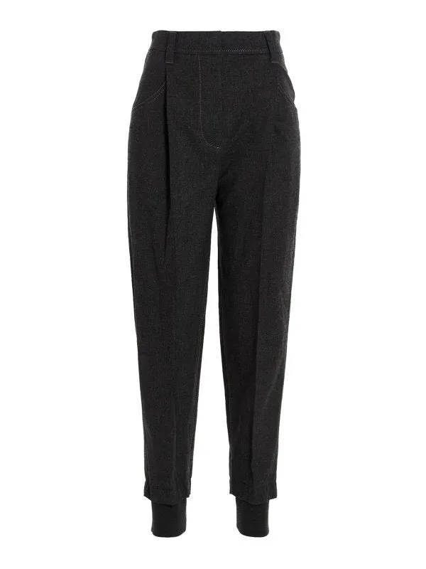 BRUNELLO CUCINELLI WOMEN'S DARK GREY WOOL BLEND TAPERED TROUSERS made by Brunello Cucinelli
