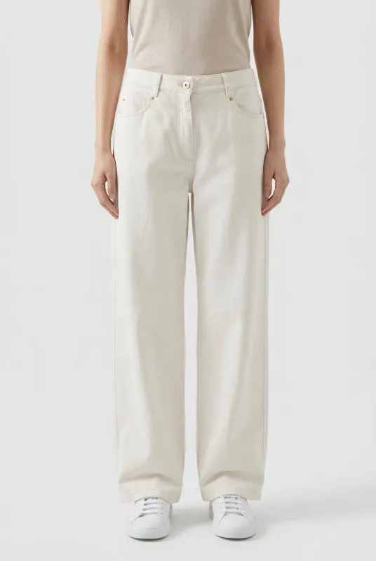 BRUNELLO CUCINELLI WOMEN'S OFF WHITE RELAXED COTTON TROUSERS made by Brunello Cucinelli