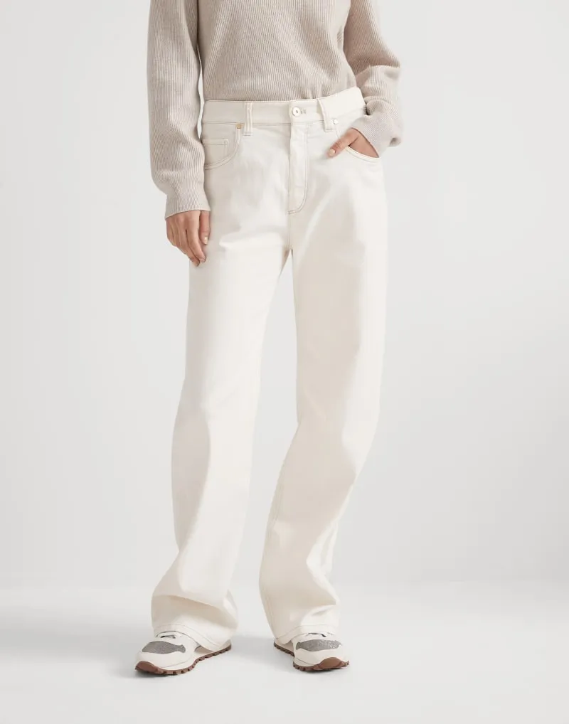 BRUNELLO CUCINELLI WOMEN'S OFF WHITE RELAXED COTTON TROUSERS sold by Lord & Taylor