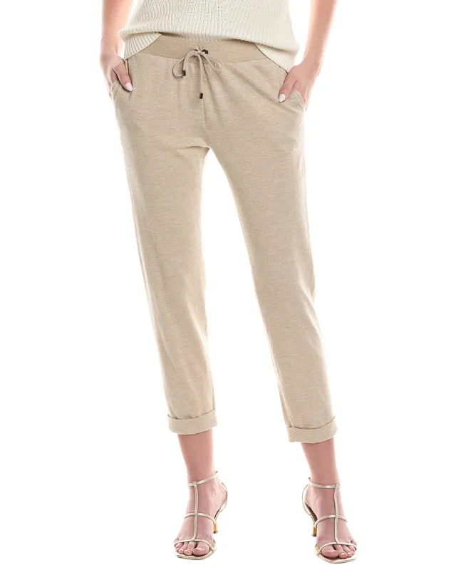 BRUNELLO CUCINELLI WOMEN'S BEIGE CROPPED COTTON TROUSERS made by Brunello Cucinelli