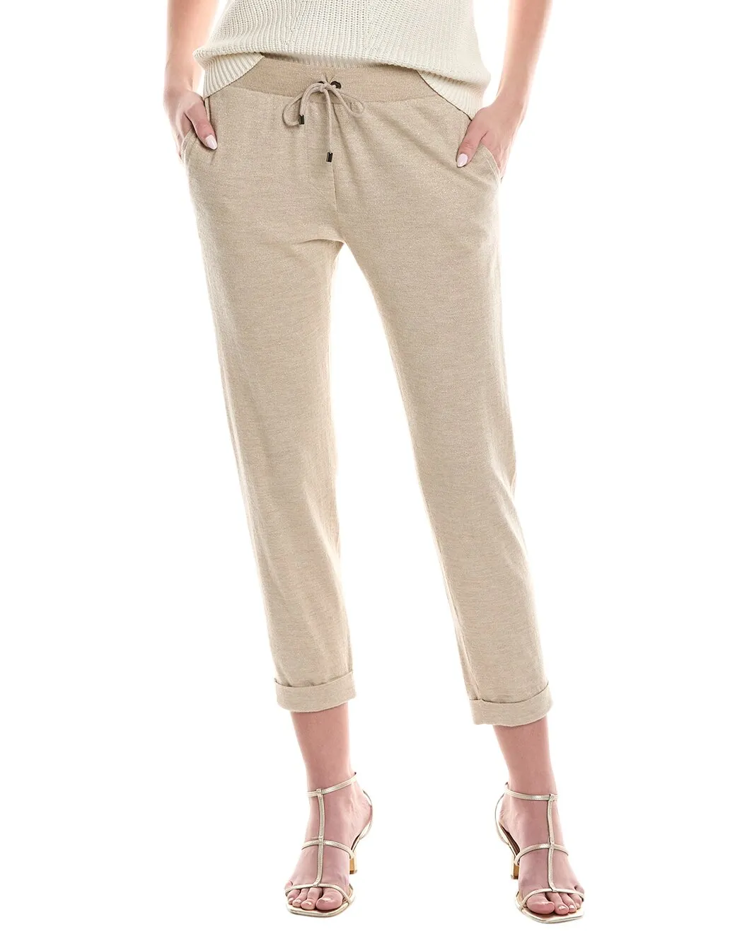 BRUNELLO CUCINELLI WOMEN'S BEIGE CROPPED COTTON TROUSERS sold by Lord & Taylor