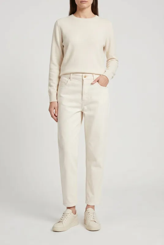 BRUNELLO CUCINELLI WOMEN'S OFF WHITE RELAXED COTTON TROUSERS made by Brunello Cucinelli