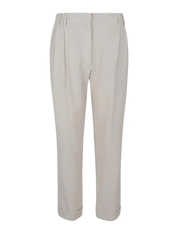 BRUNELLO CUCINELLI WOMEN'S CREAM WOOL BLEND TAILORED TROUSERS made by Brunello Cucinelli