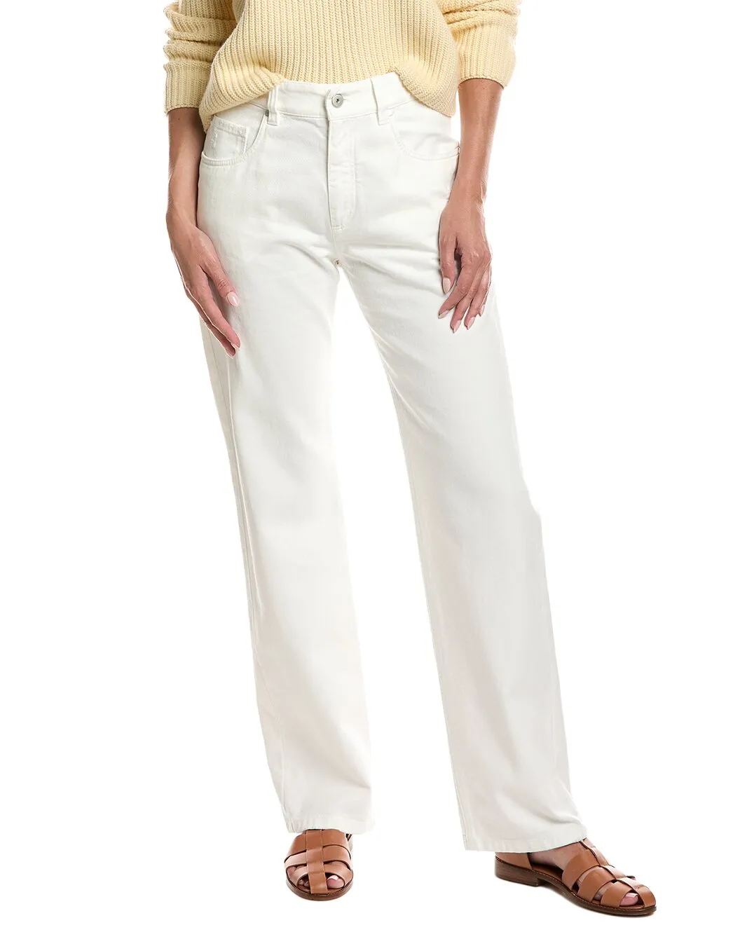 BRUNELLO CUCINELLI WOMEN'S OFF WHITE STRAIGHT COTTON TROUSERS sold by Lord & Taylor product image thumbnail 3