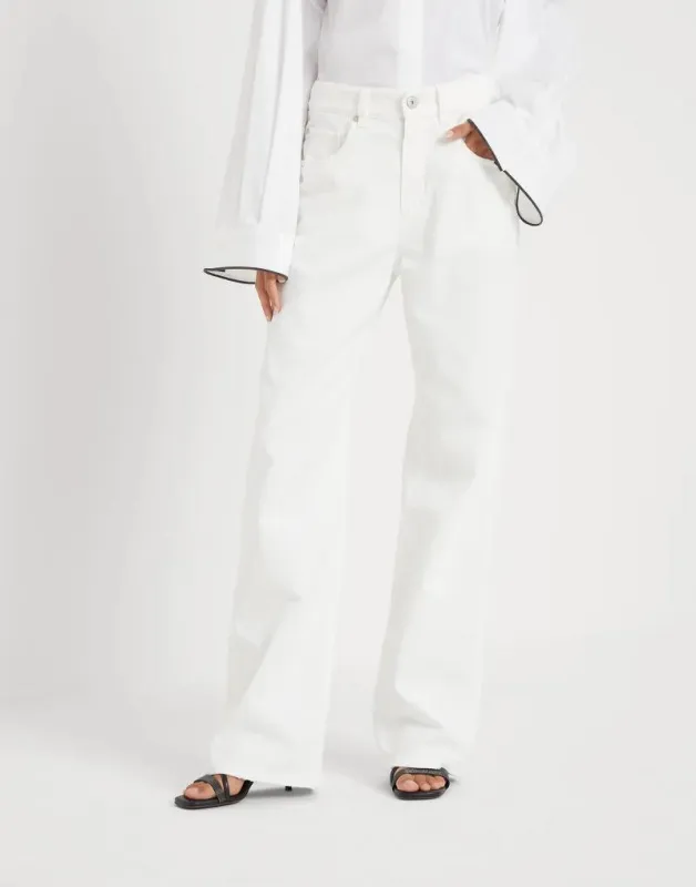 BRUNELLO CUCINELLI WOMEN'S WHITE WIDE LEG TROUSERS made by Brunello Cucinelli