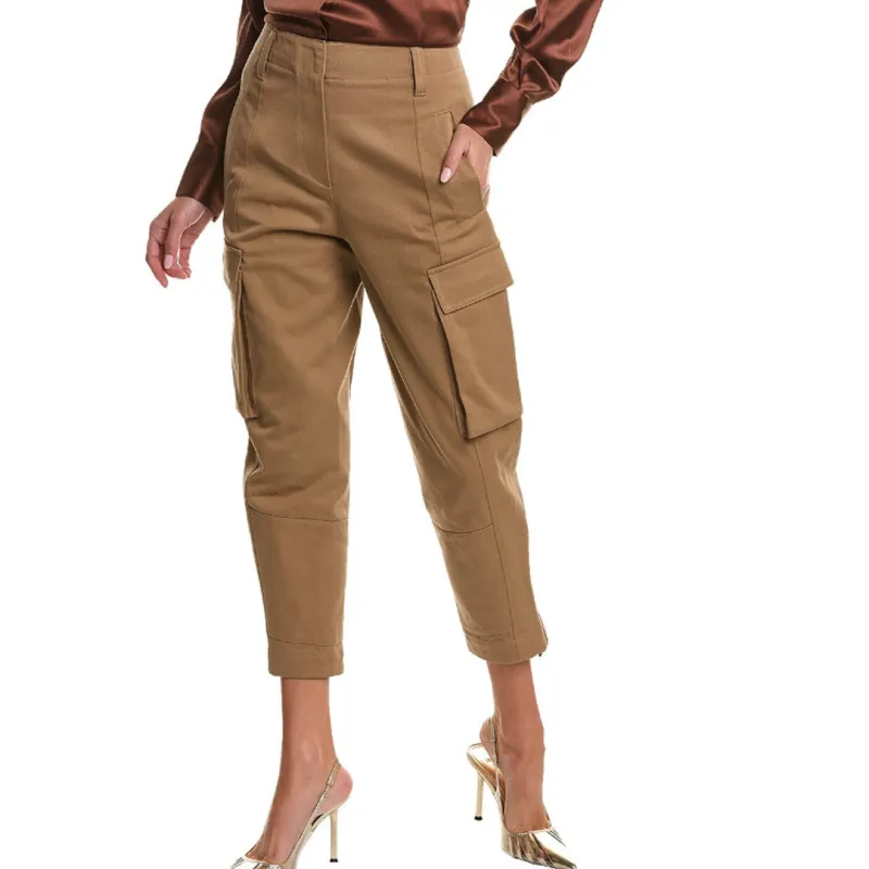 BRUNELLO CUCINELLI WOMEN'S CARAMEL COTTON CARGO TROUSERS made by Brunello Cucinelli