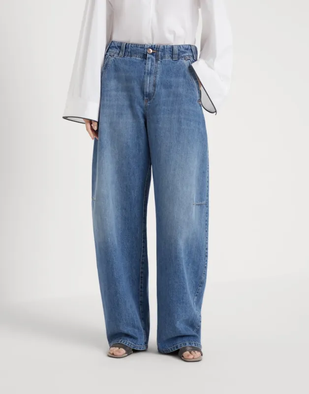 BRUNELLO CUCINELLI WOMEN'S BLUE WIDE LEG TROUSERS made by Brunello Cucinelli