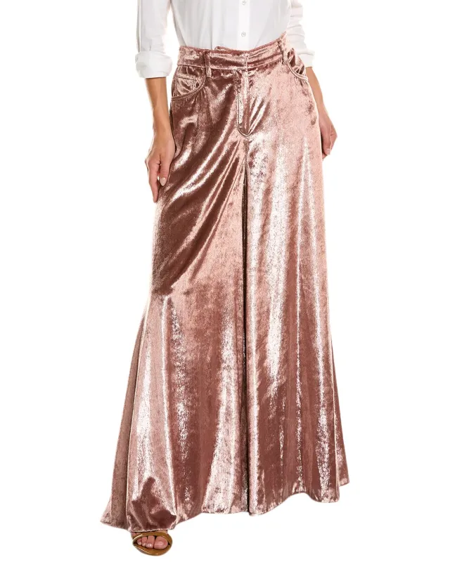 BRUNELLO CUCINELLI WOMEN'S PINK VELVET WIDE LEG TROUSERS made by Brunello Cucinelli