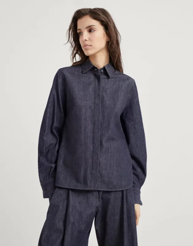 BRUNELLO CUCINELLI WOMEN'S DARK BLUE COTTON SHIRT made by Brunello Cucinelli