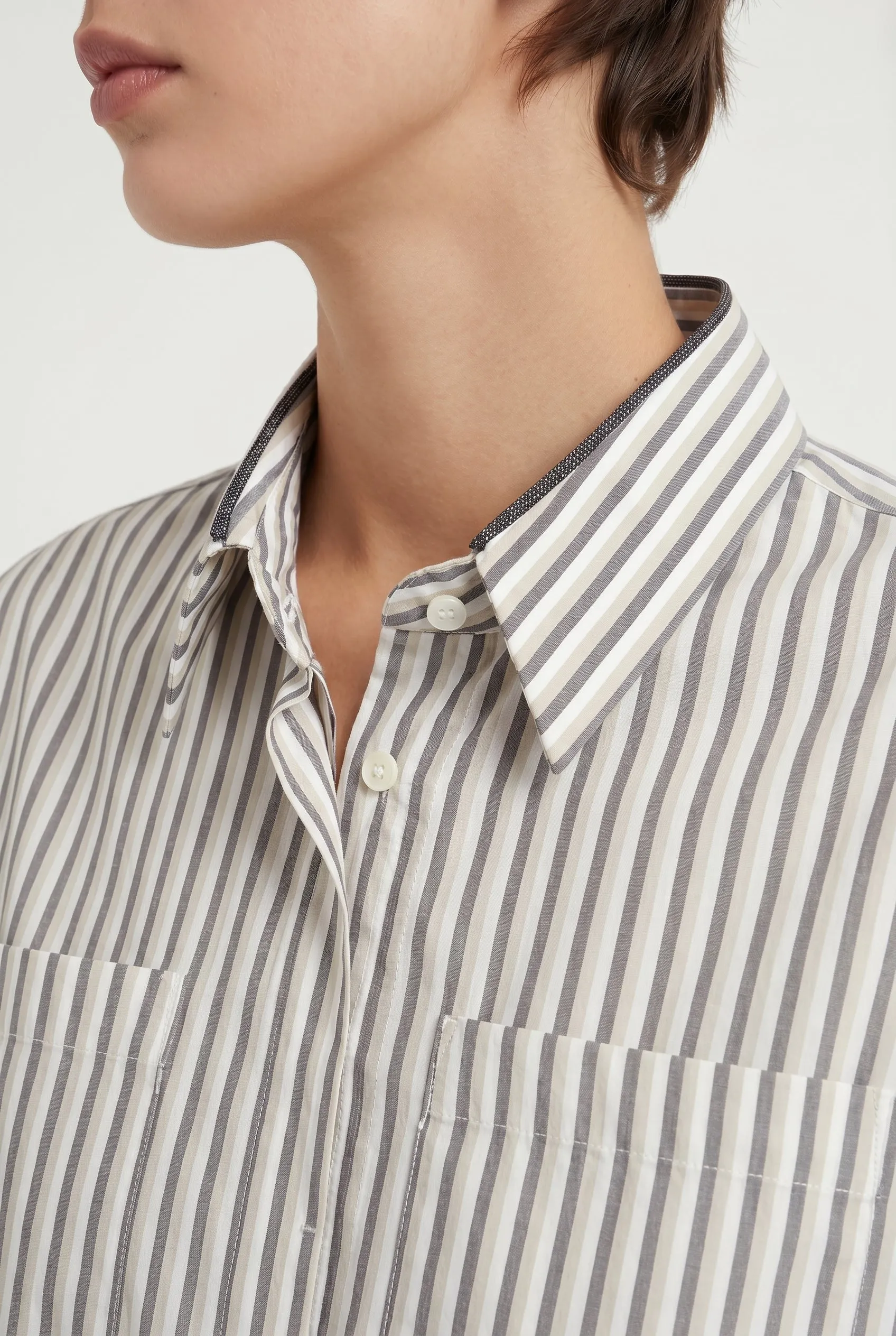 BRUNELLO CUCINELLI WOMEN'S BEIGE STRIPED SILK SHIRT sold by Lord & Taylor product image thumbnail 3