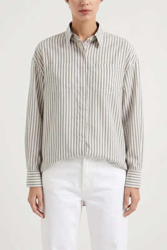 BRUNELLO CUCINELLI WOMEN'S BEIGE STRIPED SILK SHIRT made by Brunello Cucinelli