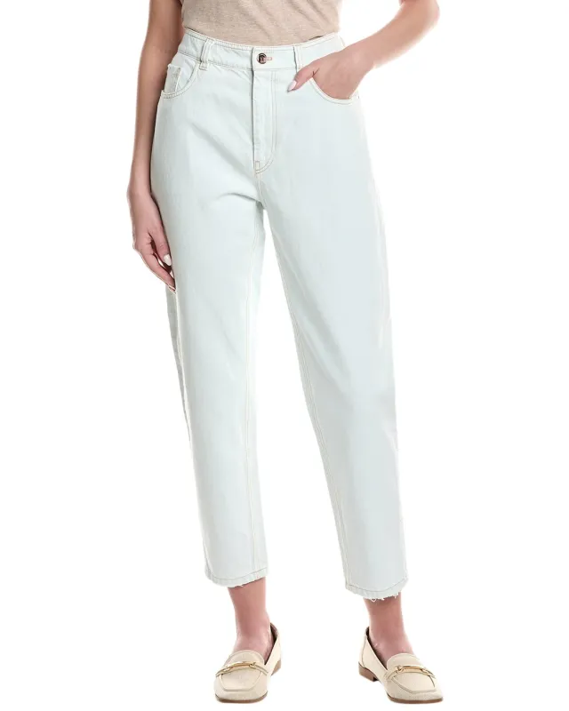 BRUNELLO CUCINELLI WOMEN'S LIGHT BLUE COTTON TROUSERS made by Brunello Cucinelli
