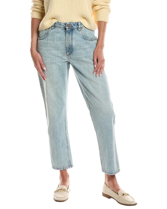 BRUNELLO CUCINELLI WOMEN'S LIGHT BLUE RELAXED TROUSERS made by Brunello Cucinelli
