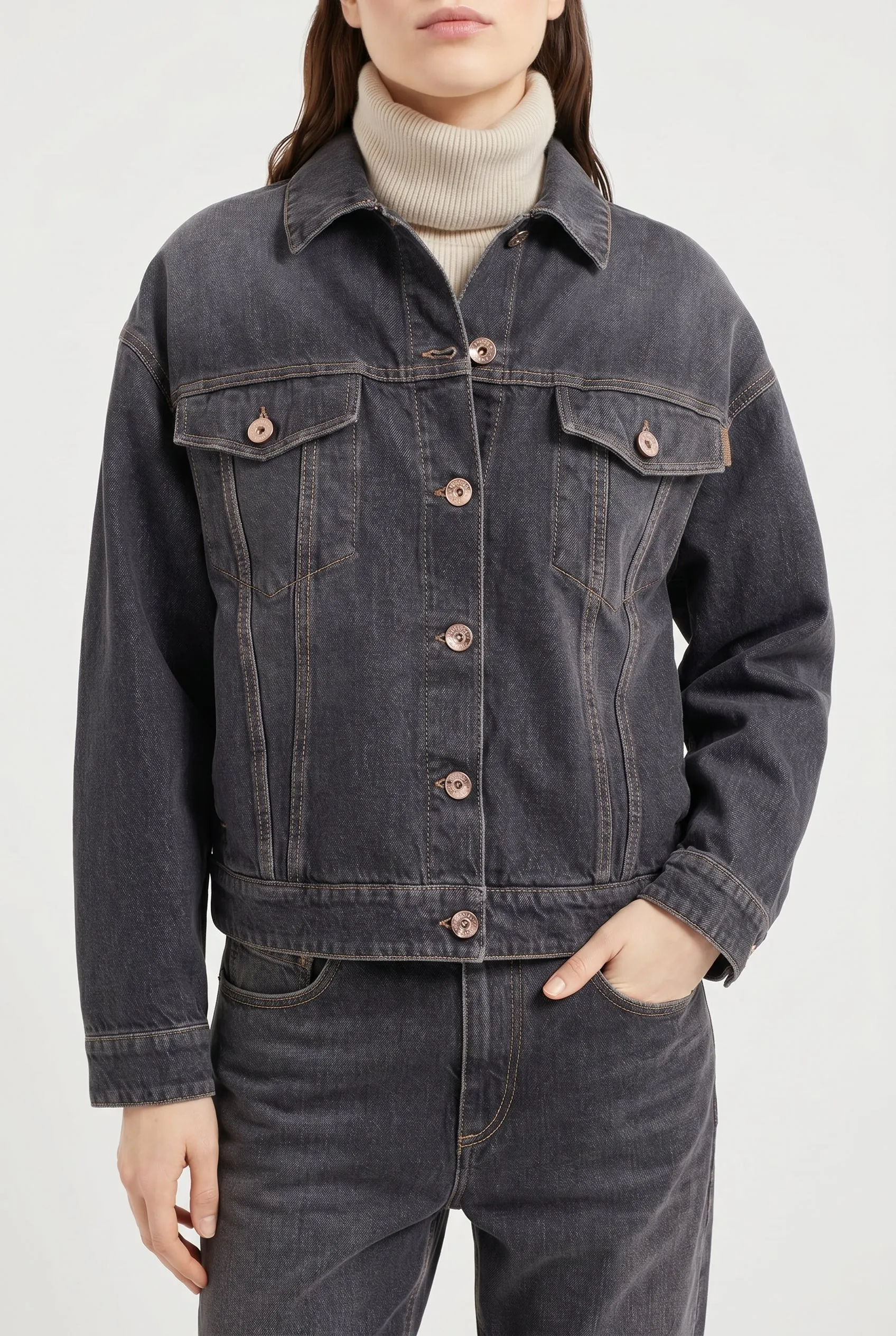 BRUNELLO CUCINELLI WOMEN'S BLACK DENIM BOXY JACKET sold by Lord & Taylor product image thumbnail 4
