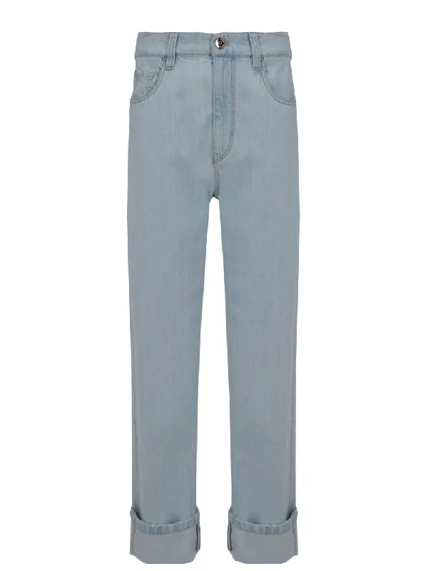 BRUNELLO CUCINELLI WOMEN'S LIGHT BLUE CUFFED TROUSERS made by Brunello Cucinelli